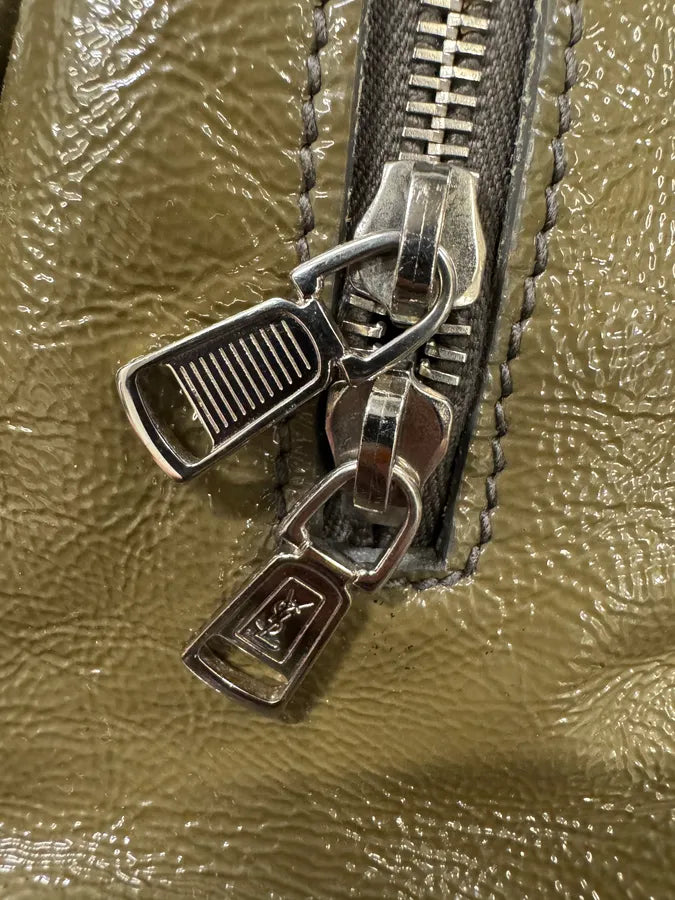 Yves Saint Laurent Shiny Olive Leather Handle Bag VBinmKr 8