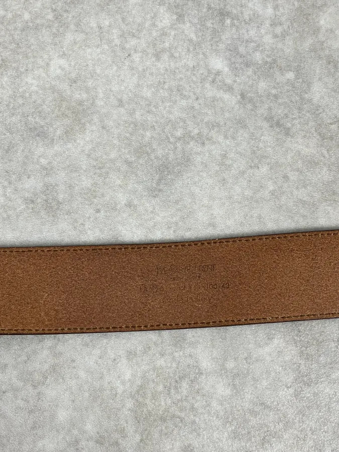 2000s Yves Saint Laurent Signature Buckle Brown Leather Belt rzQsJQR 6