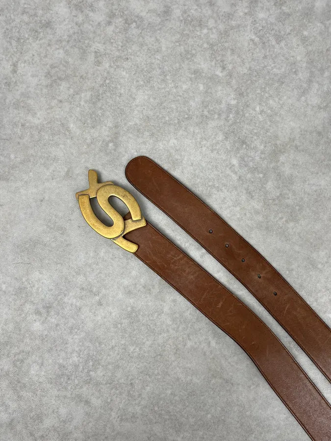 2000s Yves Saint Laurent Signature Buckle Brown Leather Belt rzQsJQR 3
