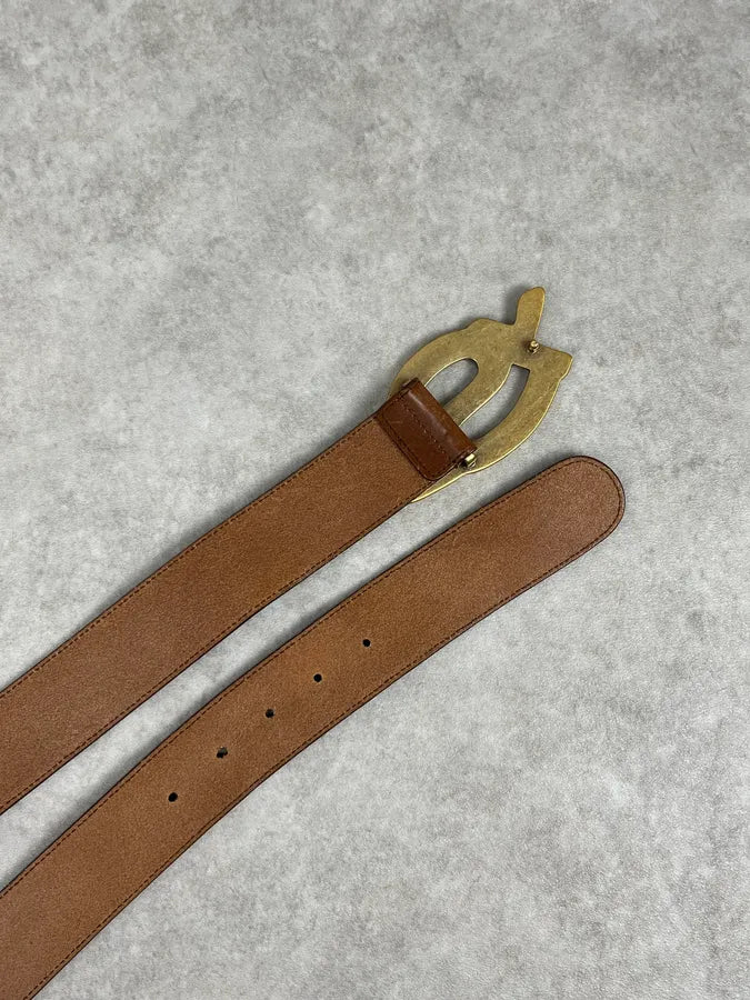 2000s Yves Saint Laurent Signature Buckle Brown Leather Belt rzQsJQR 4