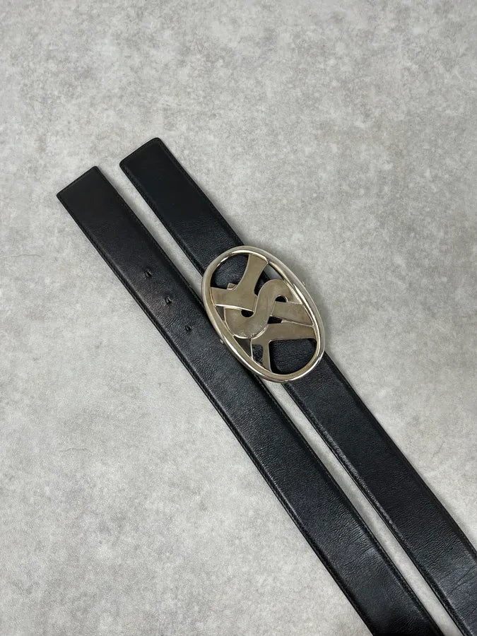 AW2003 Yves Saint Laurent Silver Buckle Black Leather Belt OFbTfZK 4