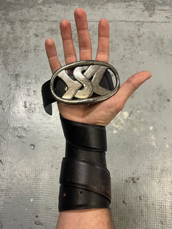 Yves Saint Laurent Silver Buckle Black Leather Belt GOHnSbD 0