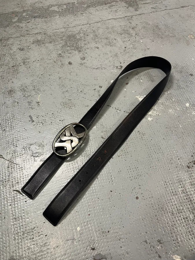 Yves Saint Laurent Silver Buckle Black Leather Belt GOHnSbD 1