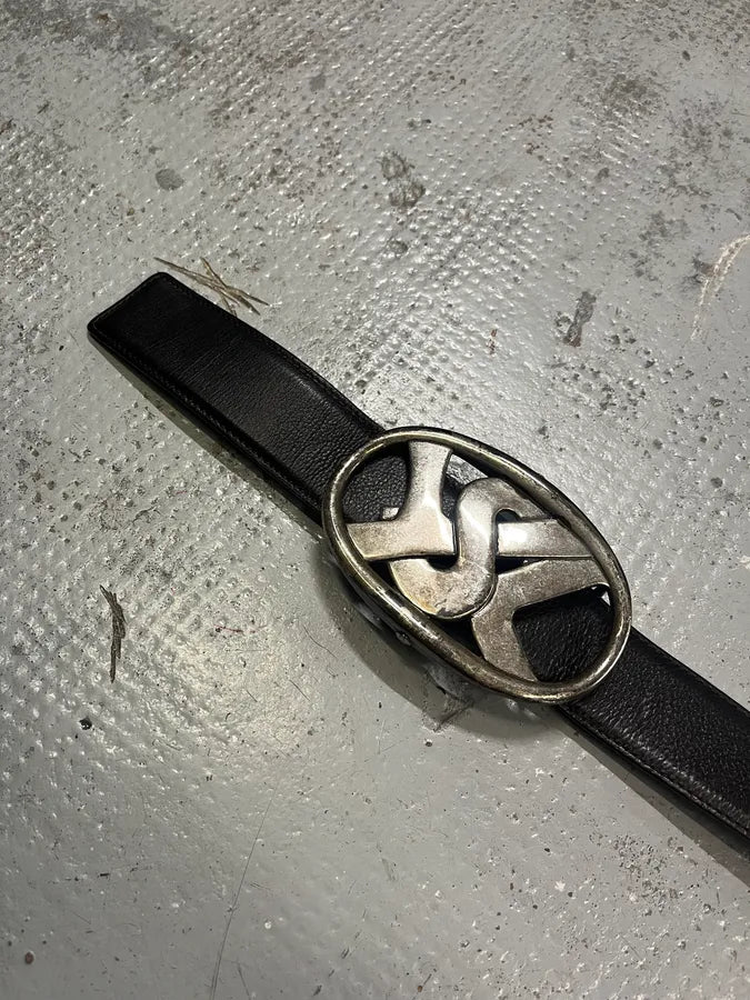 Yves Saint Laurent Silver Buckle Black Leather Belt GOHnSbD 2