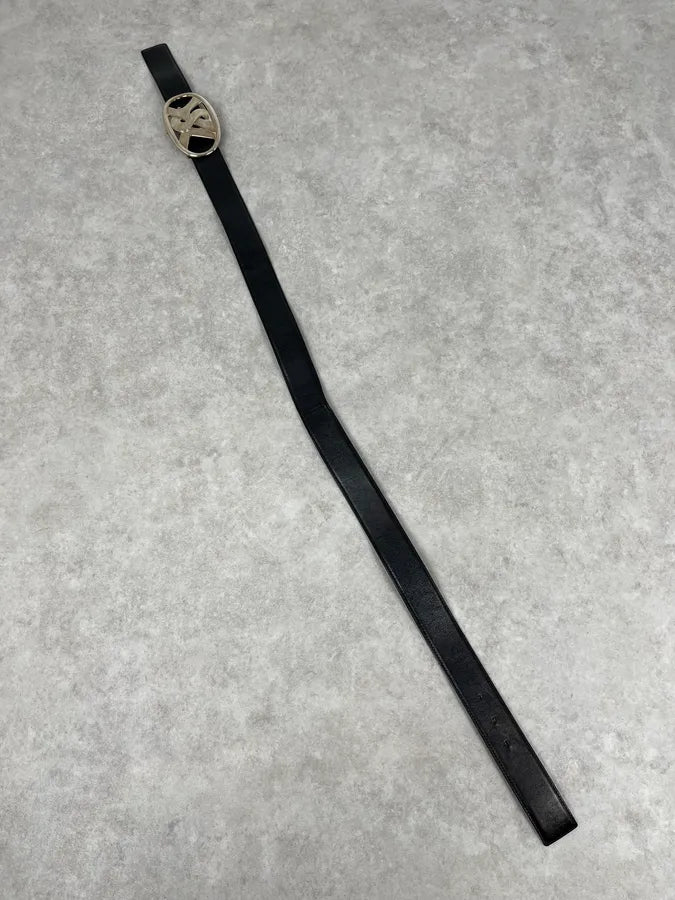 AW2003 Yves Saint Laurent Silver Buckle Black Leather Belt OFbTfZK 9