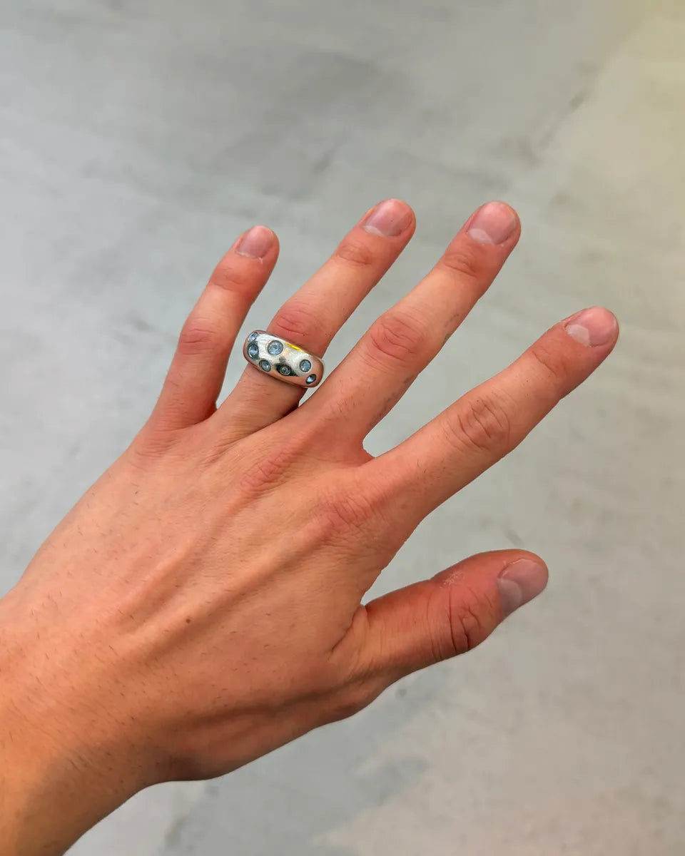 Yves Saint Laurent Silver Sterling Silver Blue Stone Ring BwpOOgE 0