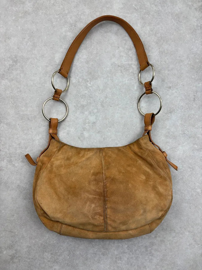 2000s Yves Saint Laurent Tan Nubuck Ring-Detail Shoulder Bag NNawMko 5