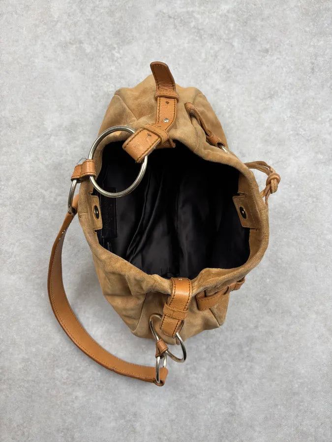 2000s Yves Saint Laurent Tan Nubuck Ring-Detail Shoulder Bag NNawMko 8