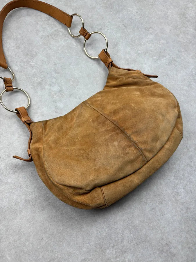 2000s Yves Saint Laurent Tan Nubuck Ring-Detail Shoulder Bag NNawMko 6