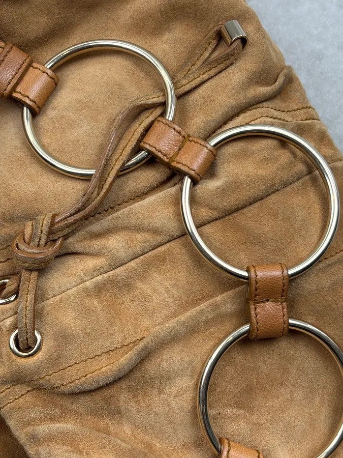 2000s Yves Saint Laurent Tan Nubuck Ring-Detail Shoulder Bag NNawMko 7