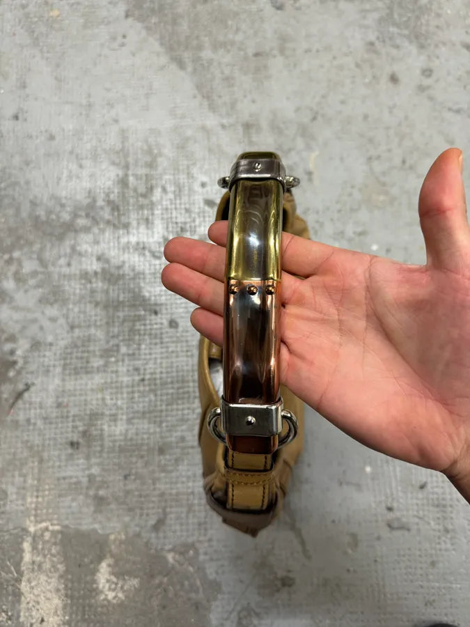 Yves Saint Laurent Tom Ford Mombasa Beige Leather Metal Handle Bag (OS) XeSjYIe 3