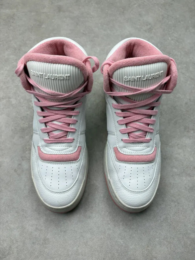 Saint Laurent White & Pink Leather High Contrast Sneakers aAivBlW 1
