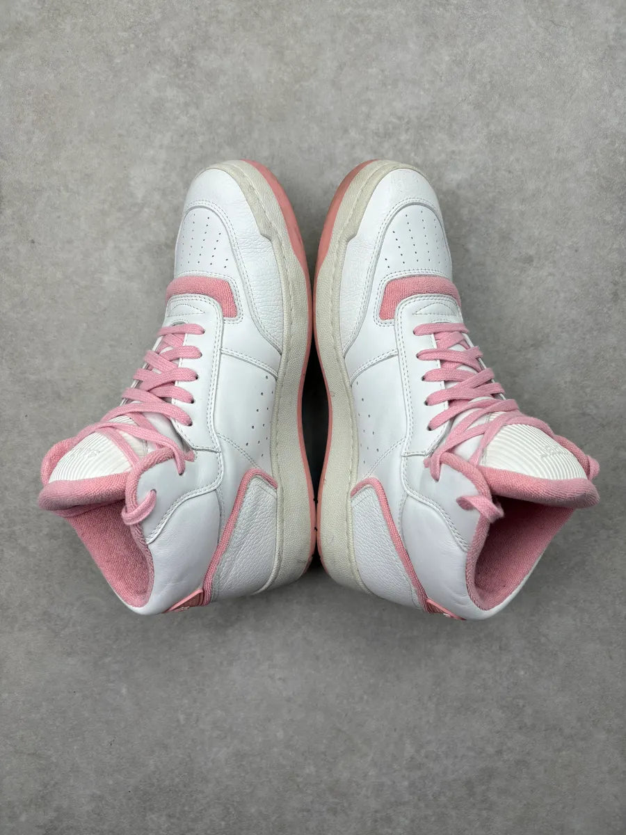 Saint Laurent White & Pink Leather High Contrast Sneakers aAivBlW 4