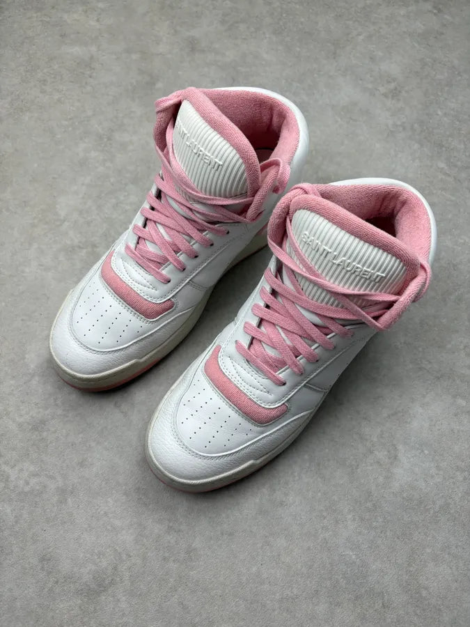 Saint Laurent White & Pink Leather High Contrast Sneakers aAivBlW 2