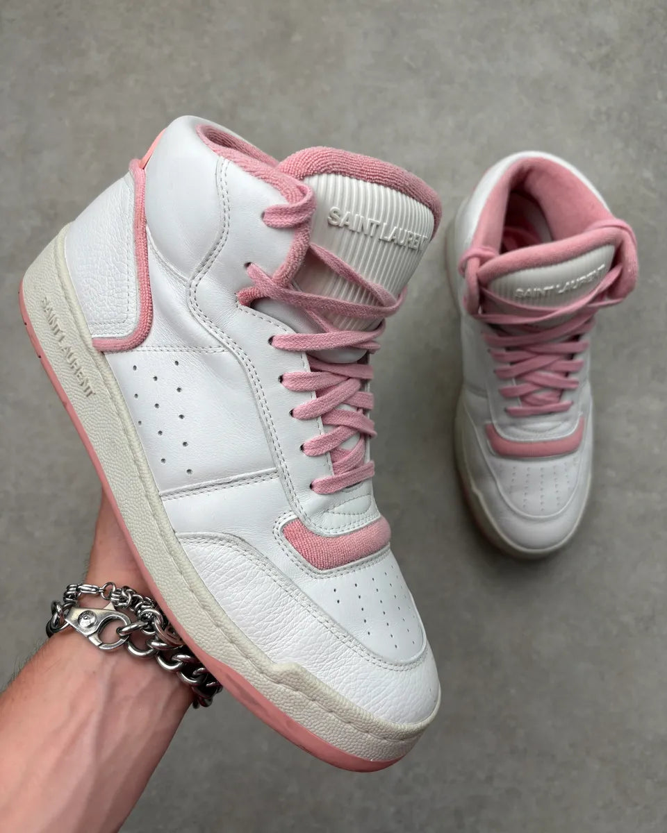 Saint Laurent White & Pink Leather High Contrast Sneakers aAivBlW 0