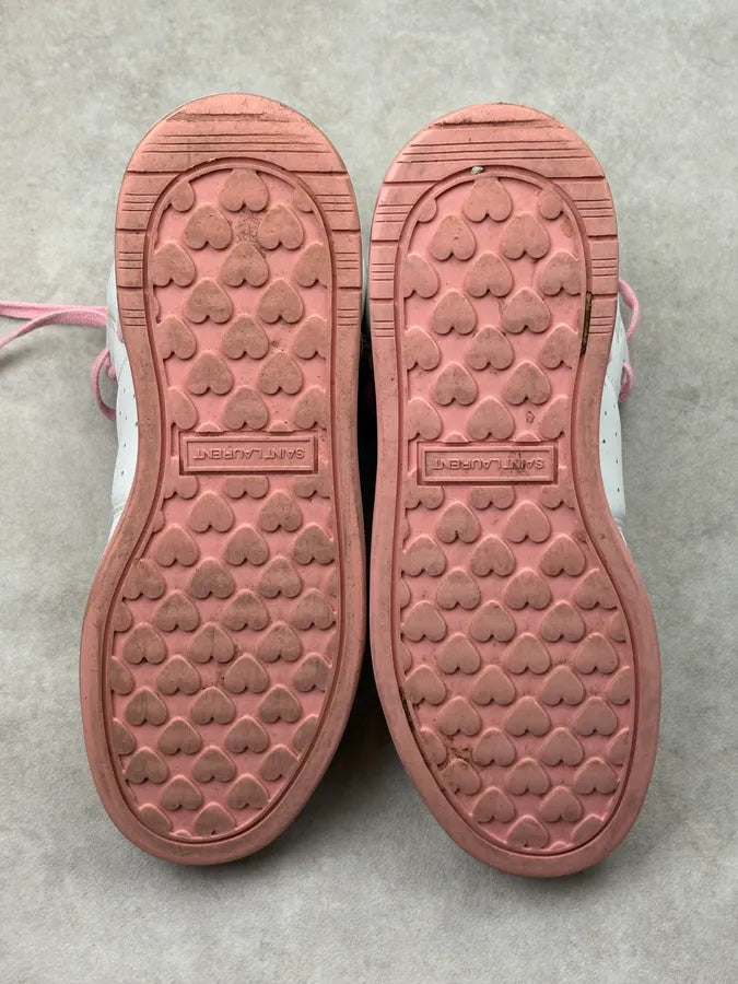 Saint Laurent White & Pink Leather High Contrast Sneakers aAivBlW 7