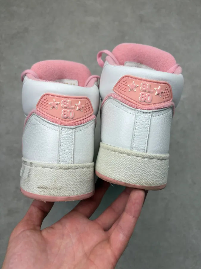 Saint Laurent White & Pink Leather High Contrast Sneakers aAivBlW 6