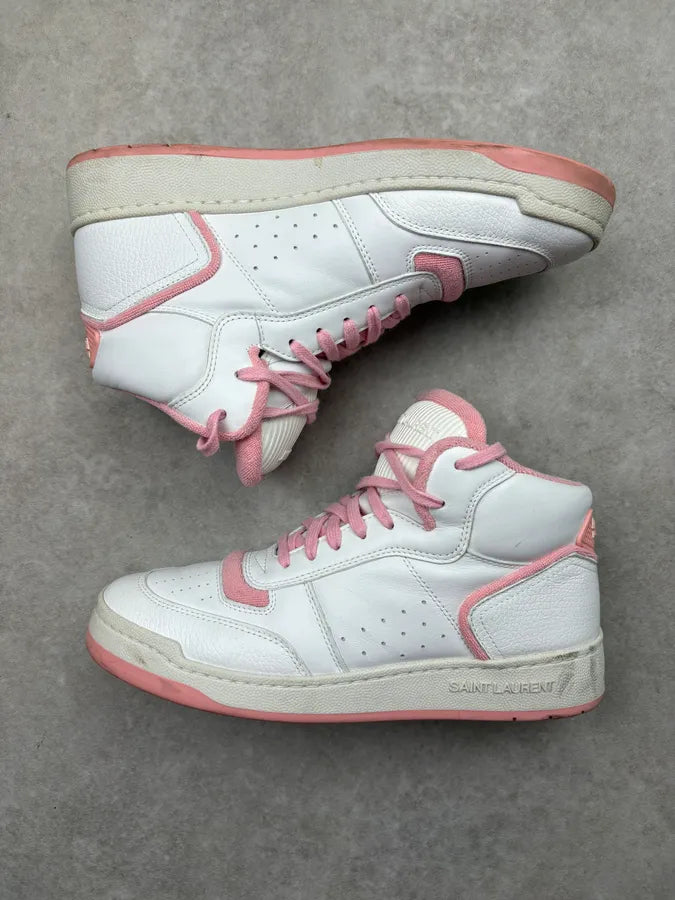 Saint Laurent White & Pink Leather High Contrast Sneakers aAivBlW 3