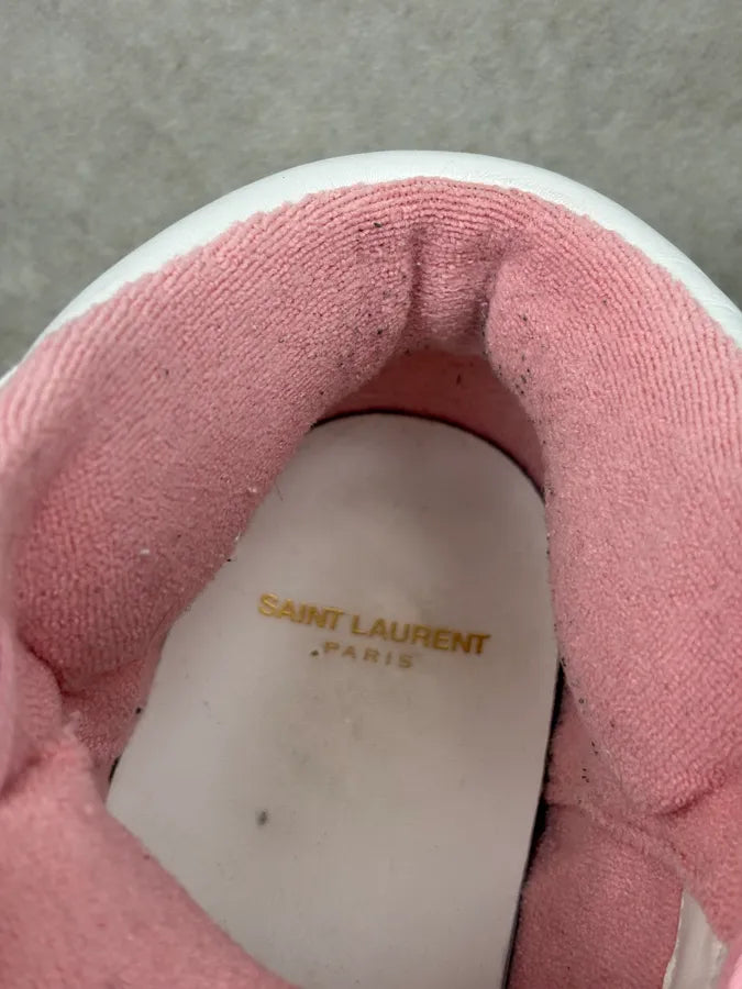 Saint Laurent White & Pink Leather High Contrast Sneakers aAivBlW 11