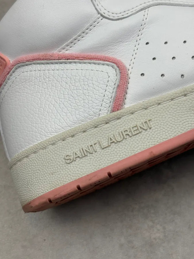 Saint Laurent White & Pink Leather High Contrast Sneakers aAivBlW 9