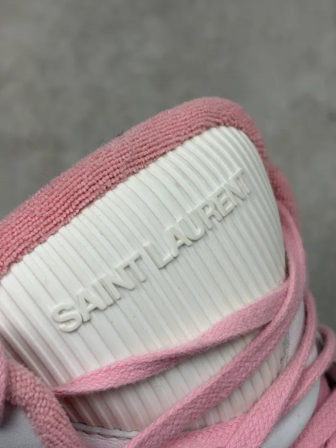Saint Laurent White & Pink Leather High Contrast Sneakers aAivBlW 10