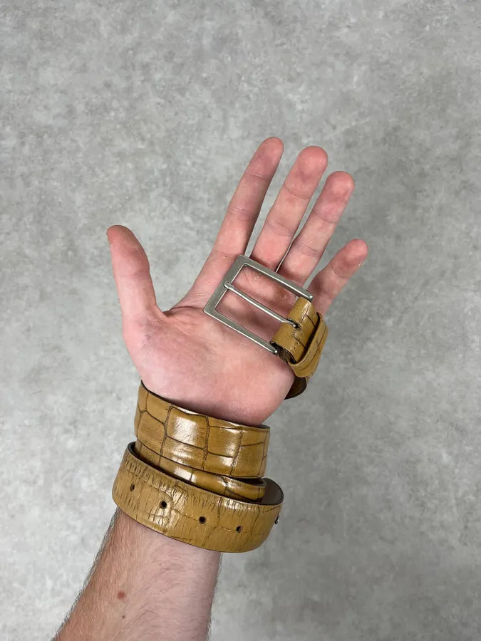 Yves Saint Laurent Camel Crocodile Effect Leather Belt ifGxoSP 1