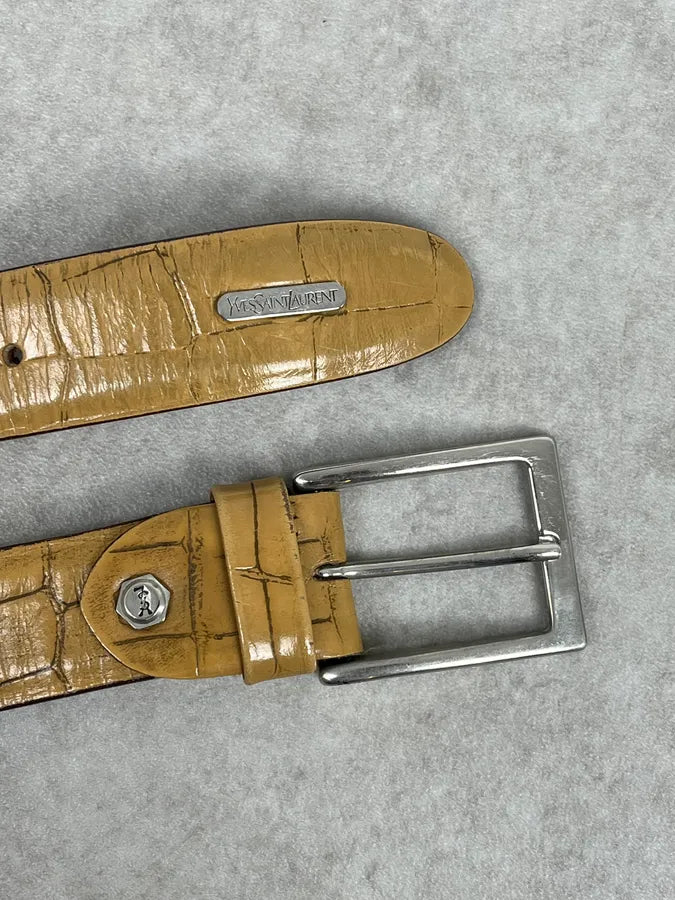 Yves Saint Laurent Camel Crocodile Effect Leather Belt ifGxoSP 5