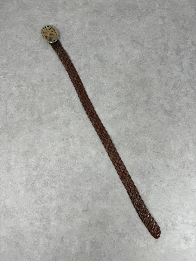 AW2003 Yves Saint Laurent YSL Brown Woven Leather Braided Belt WbirZIv 7
