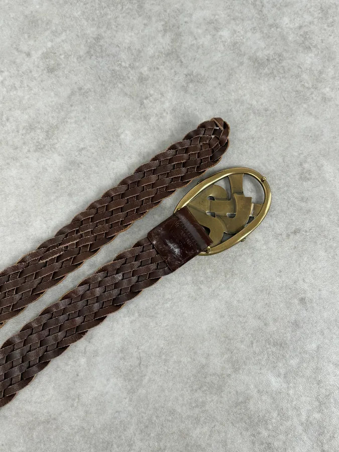 AW2003 Yves Saint Laurent YSL Brown Woven Leather Braided Belt WbirZIv 5