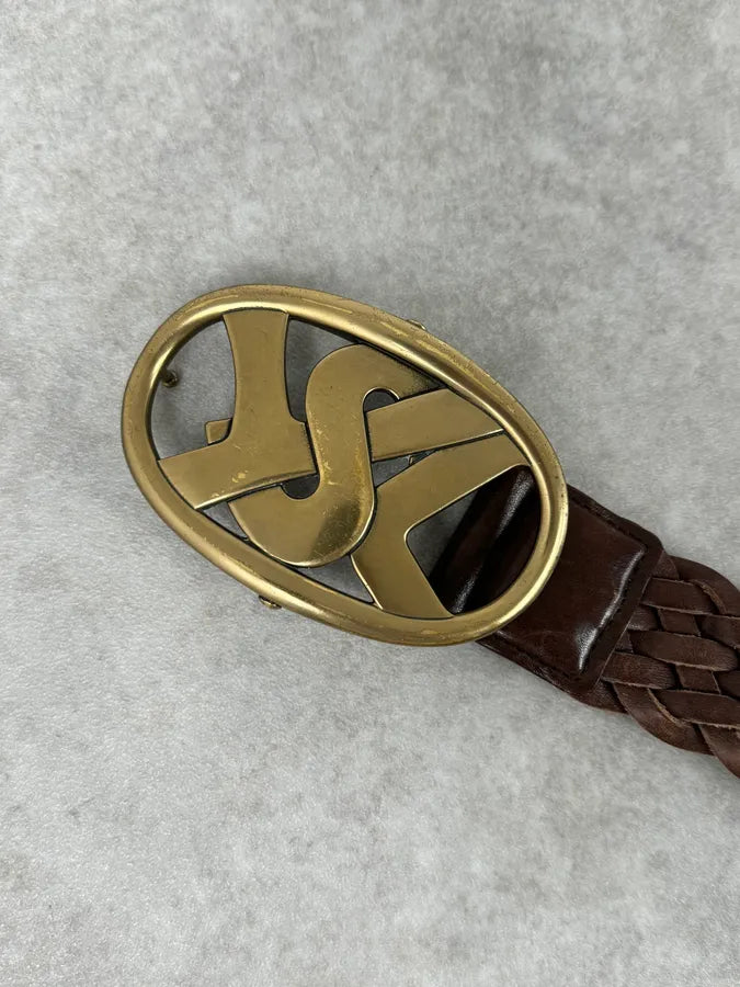 AW2003 Yves Saint Laurent YSL Brown Woven Leather Braided Belt WbirZIv 4
