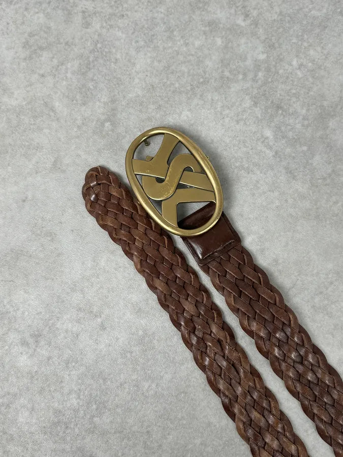 AW2003 Yves Saint Laurent YSL Brown Woven Leather Braided Belt WbirZIv 3