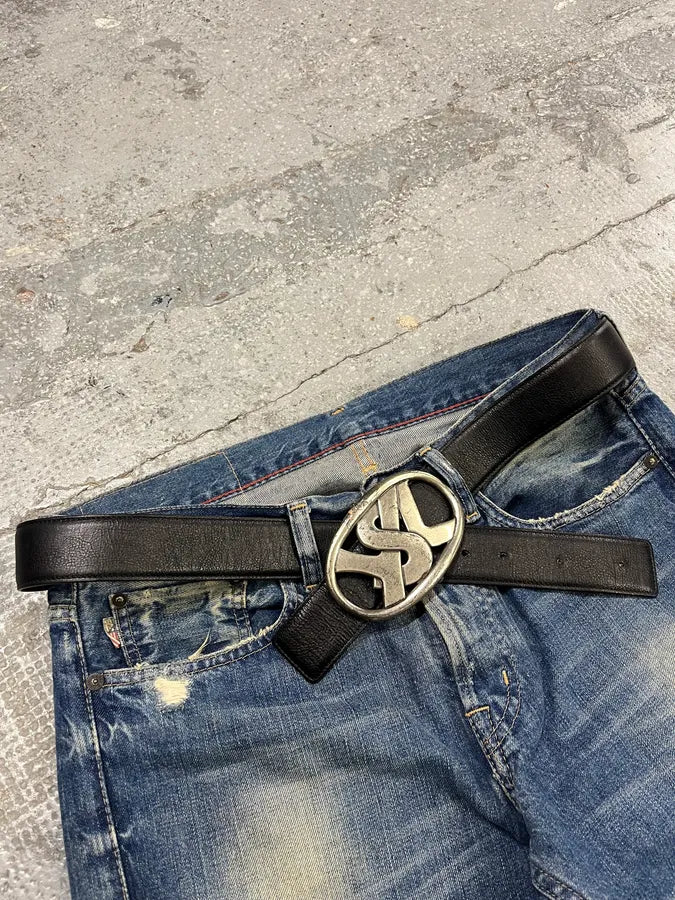 Yves Saint Laurent YSL Graffiti Black Leather Belt (OS) bfafsyi 1