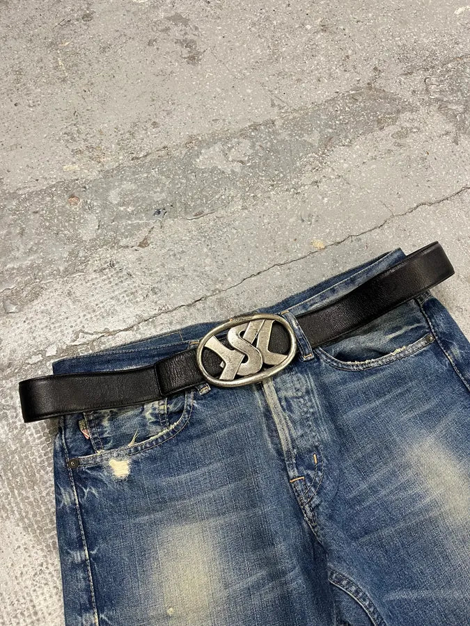 Yves Saint Laurent YSL Graffiti Black Leather Belt (OS) bfafsyi 2