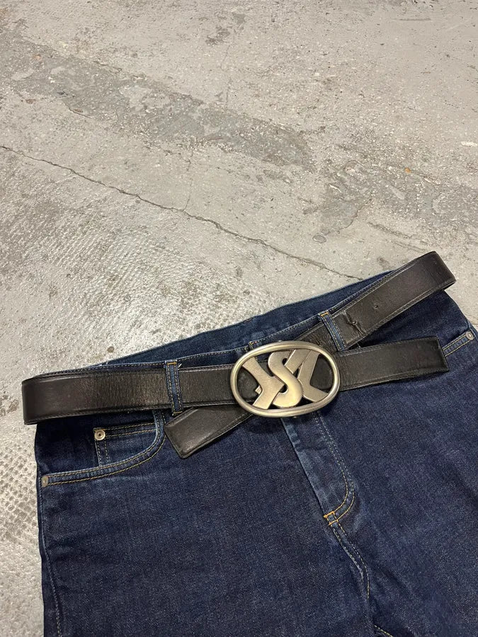 Yves Saint Laurent YSL Logo Black Leather Belt kjzfQcz 2
