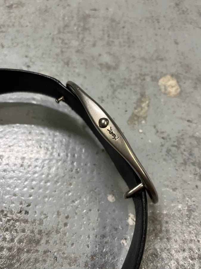 Yves Saint Laurent YSL Logo Black Leather Belt kjzfQcz 6