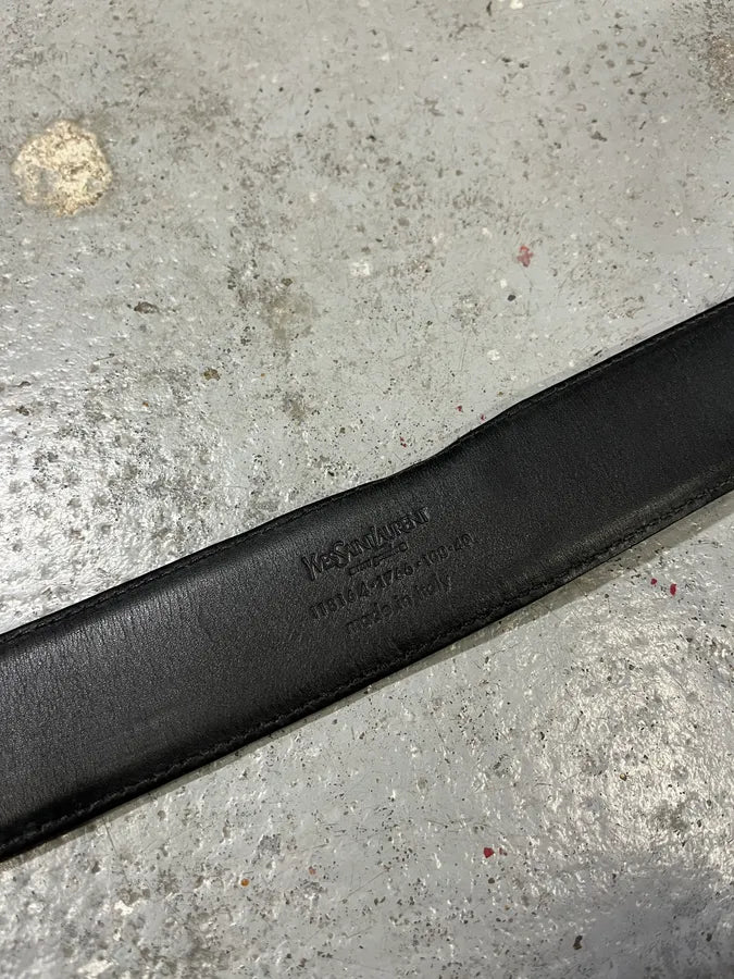 Yves Saint Laurent YSL Logo Black Leather Belt kjzfQcz 8