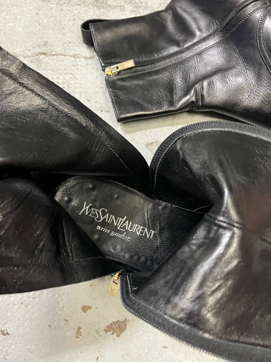 Yves Saint Laurent Zip Black Leather Boots (42.5eu/us9) XQrmiLp 9