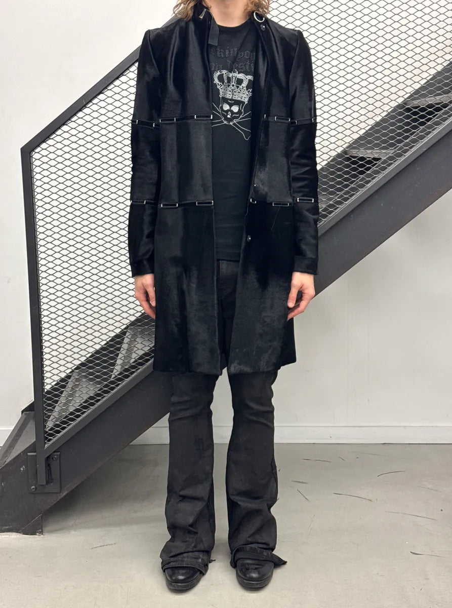 2000s Jil Sander Black Pony Hair Panelled Long Coat yvkNNvju 1