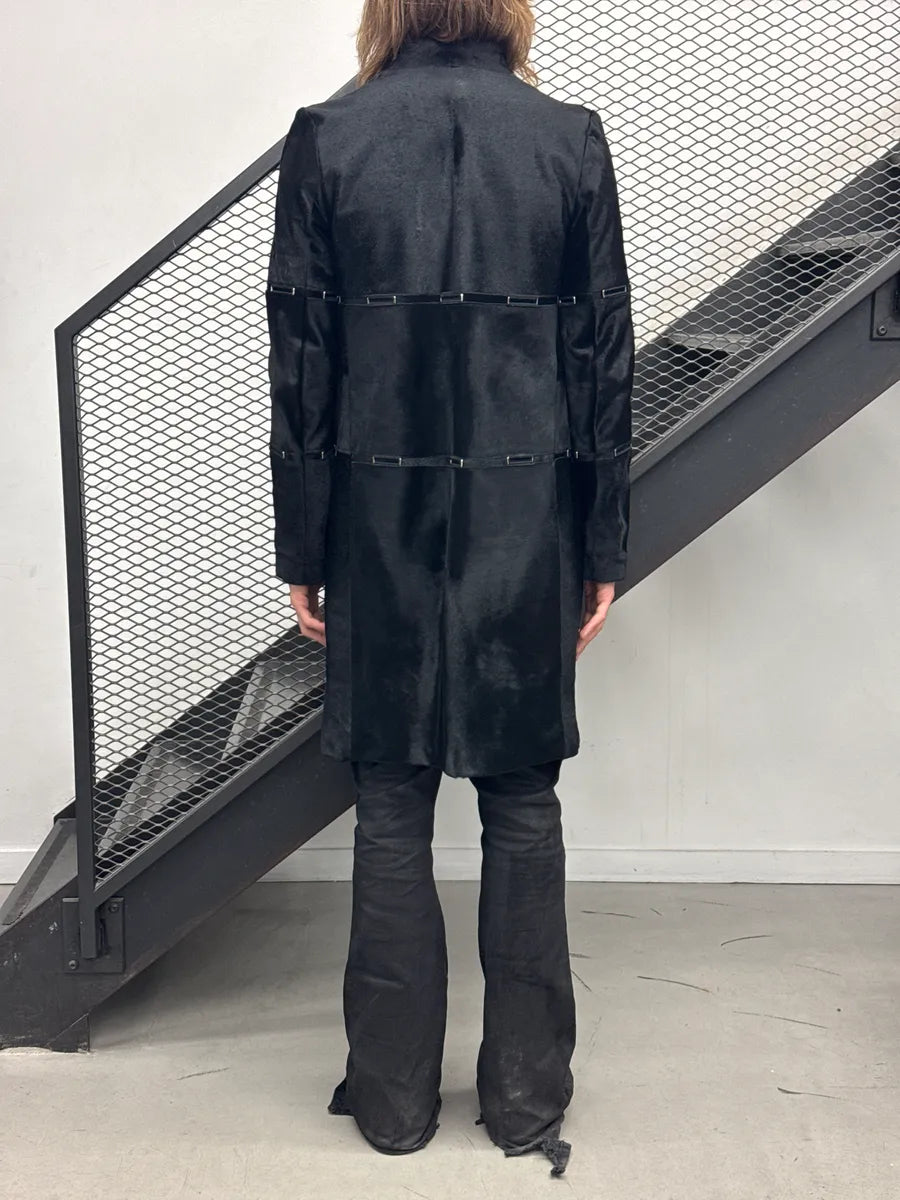 2000s Jil Sander Black Pony Hair Panelled Long Coat yvkNNvju 2