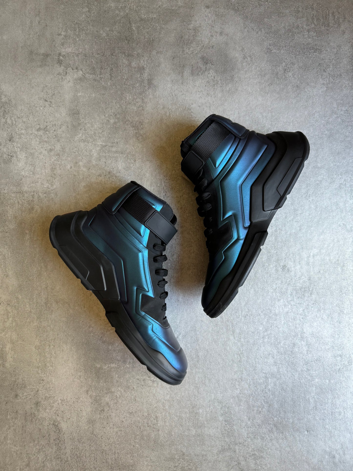 Prada Polarius Futuristic Black Iridescent High Top Sneakers (43) - 9