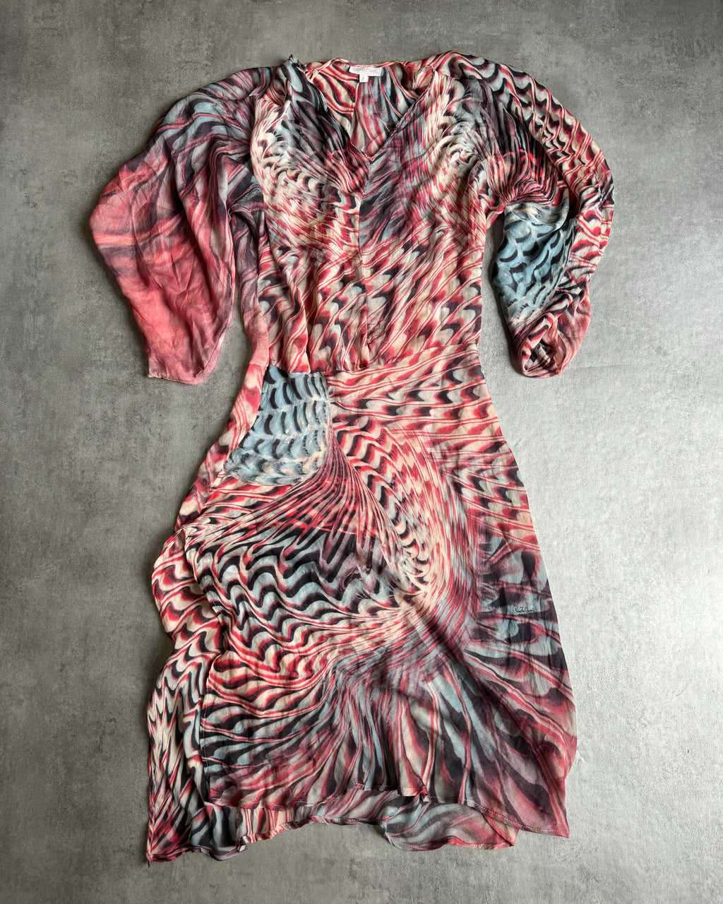 SS2001 Roberto Cavalli Psychadelic Multicolor Silk Puffy Dress (S) - 3
