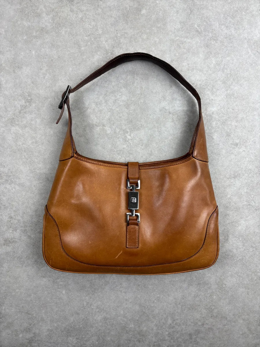 2000s Gucci Tan Leather Jackie Lock Hobo Shoulder Bag yxpwErLr 0