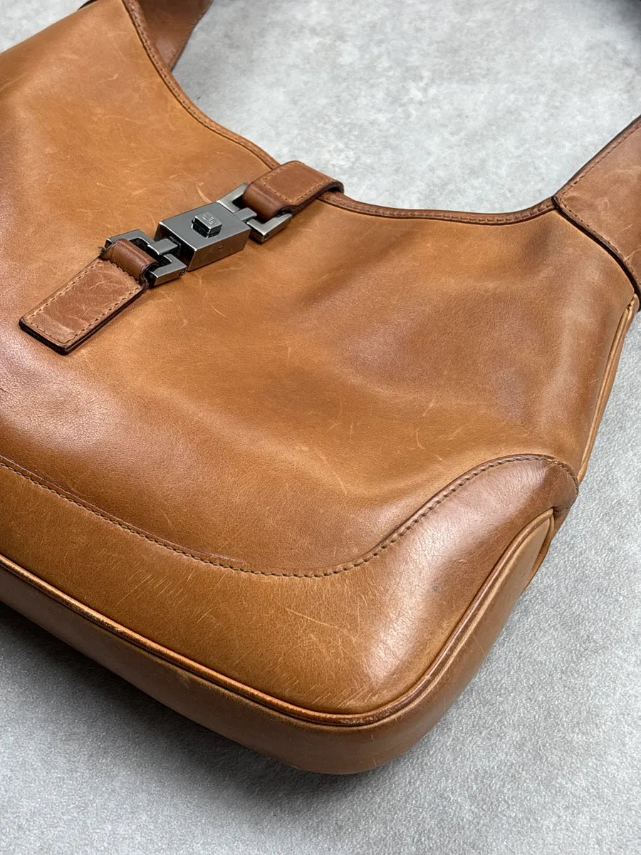 2000s Gucci Tan Leather Jackie Lock Hobo Shoulder Bag yxpwErLr 8