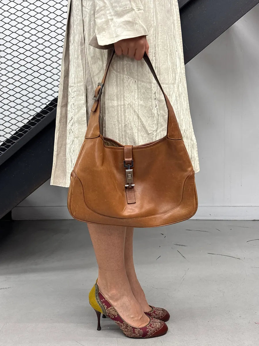 2000s Gucci Tan Leather Jackie Lock Hobo Shoulder Bag yxpwErLr 1