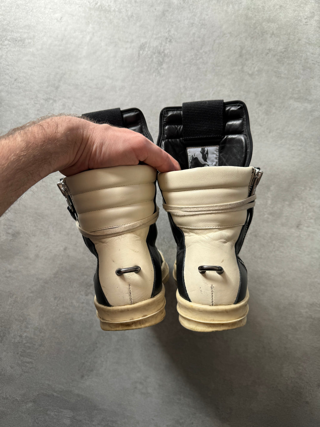 Rick Owens Black & White Leather Geobasket  (41) - 5