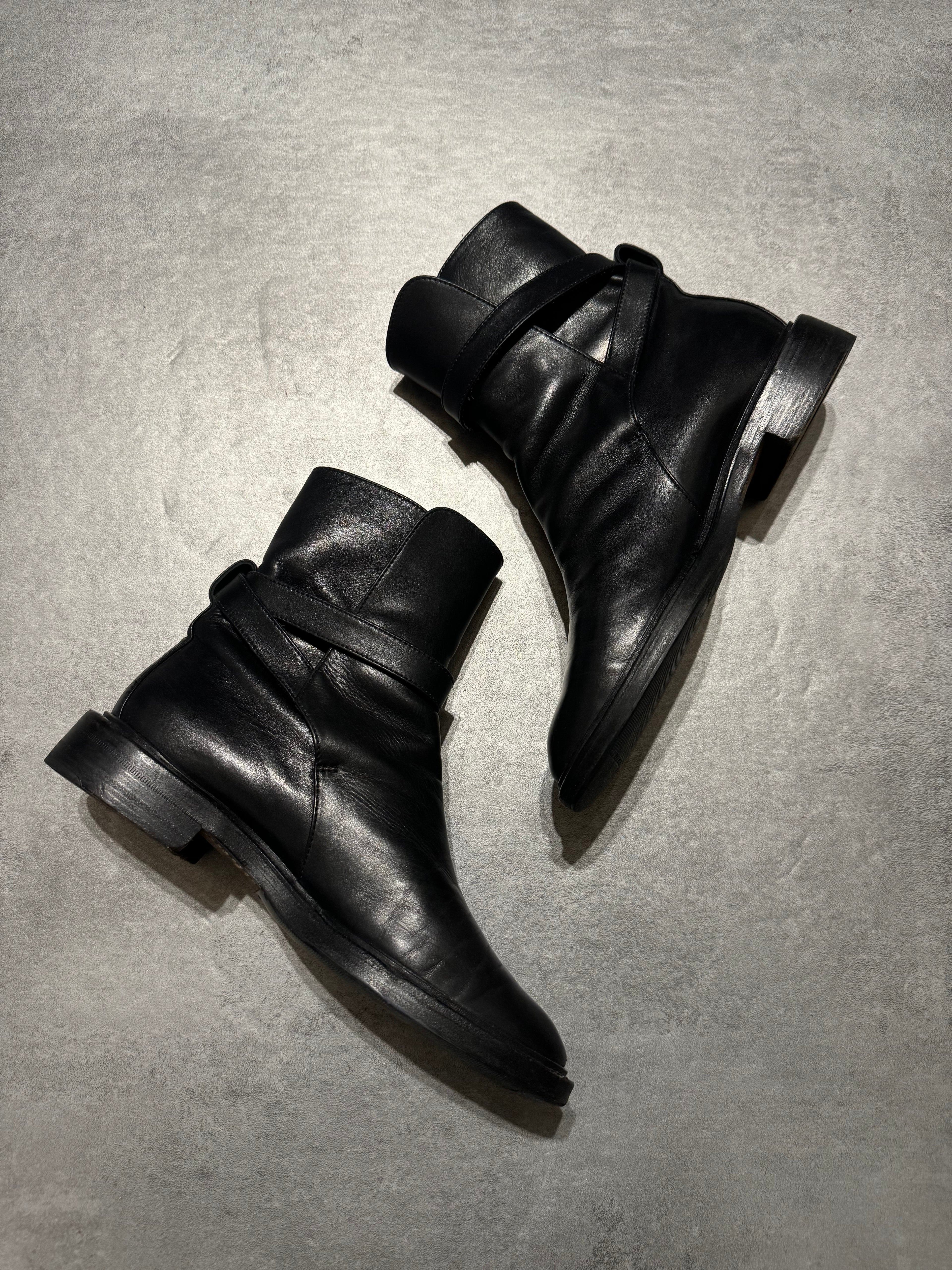 Celine Black Strap Leather Minimalist Boots (40) - 7