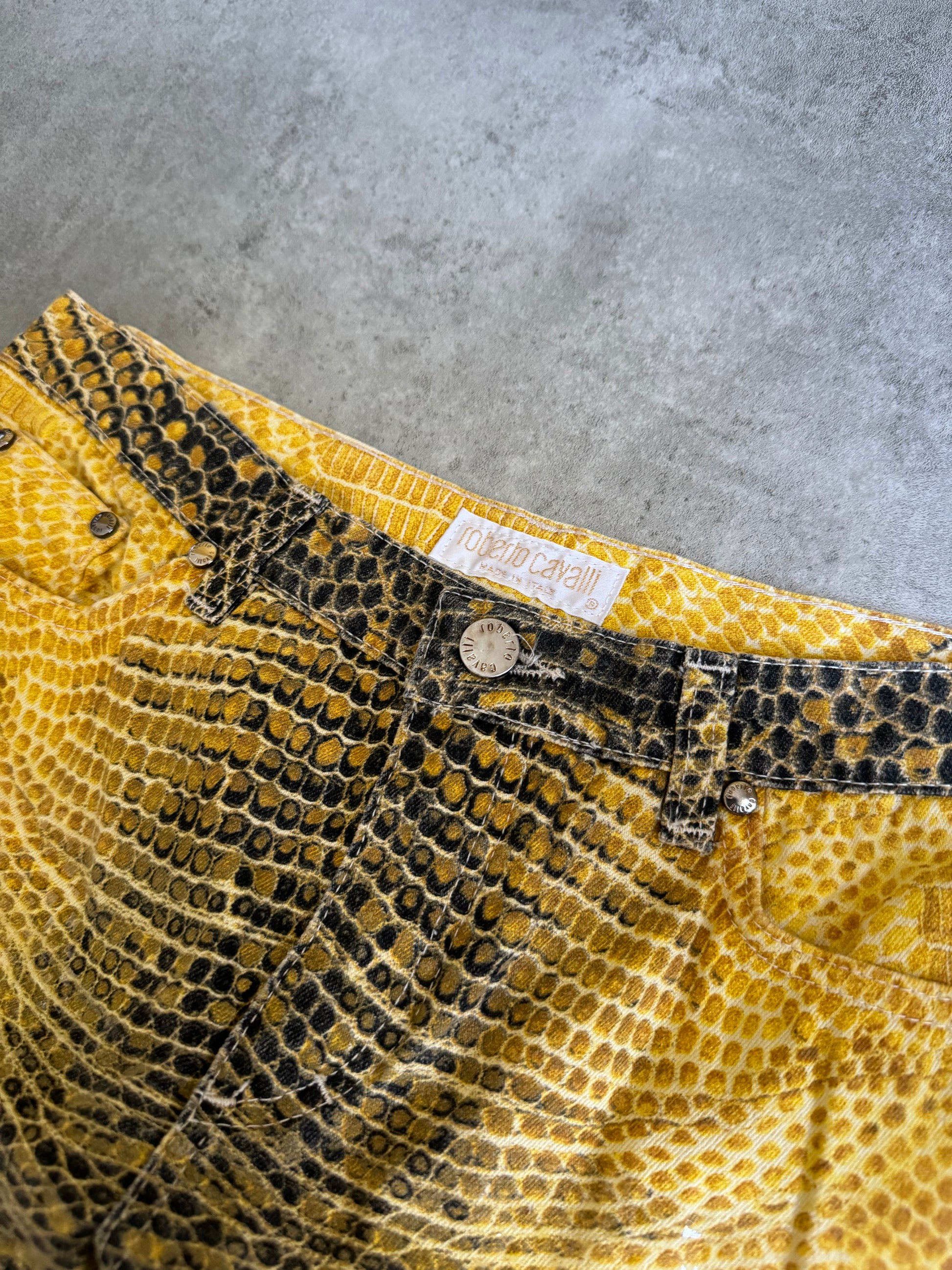 1990s Roberto Cavalli Bees Yellow Scales Pants (S) - 9