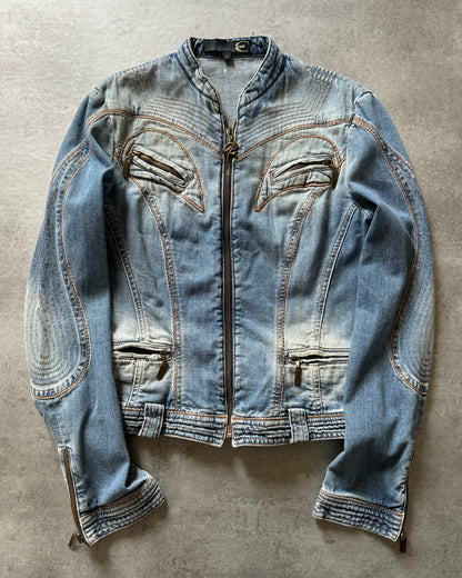 SS2004 Cavalli Sexy Biker Conceptual Denim Jacket (XS) - 1