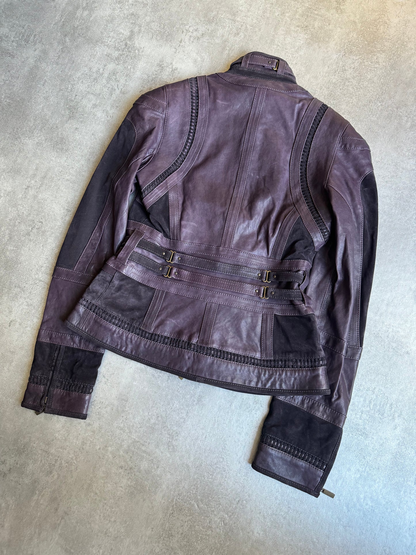 AW2008 Cavalli Soldier Purple Metallic Leather Hybride Jacket (S/M) - 7