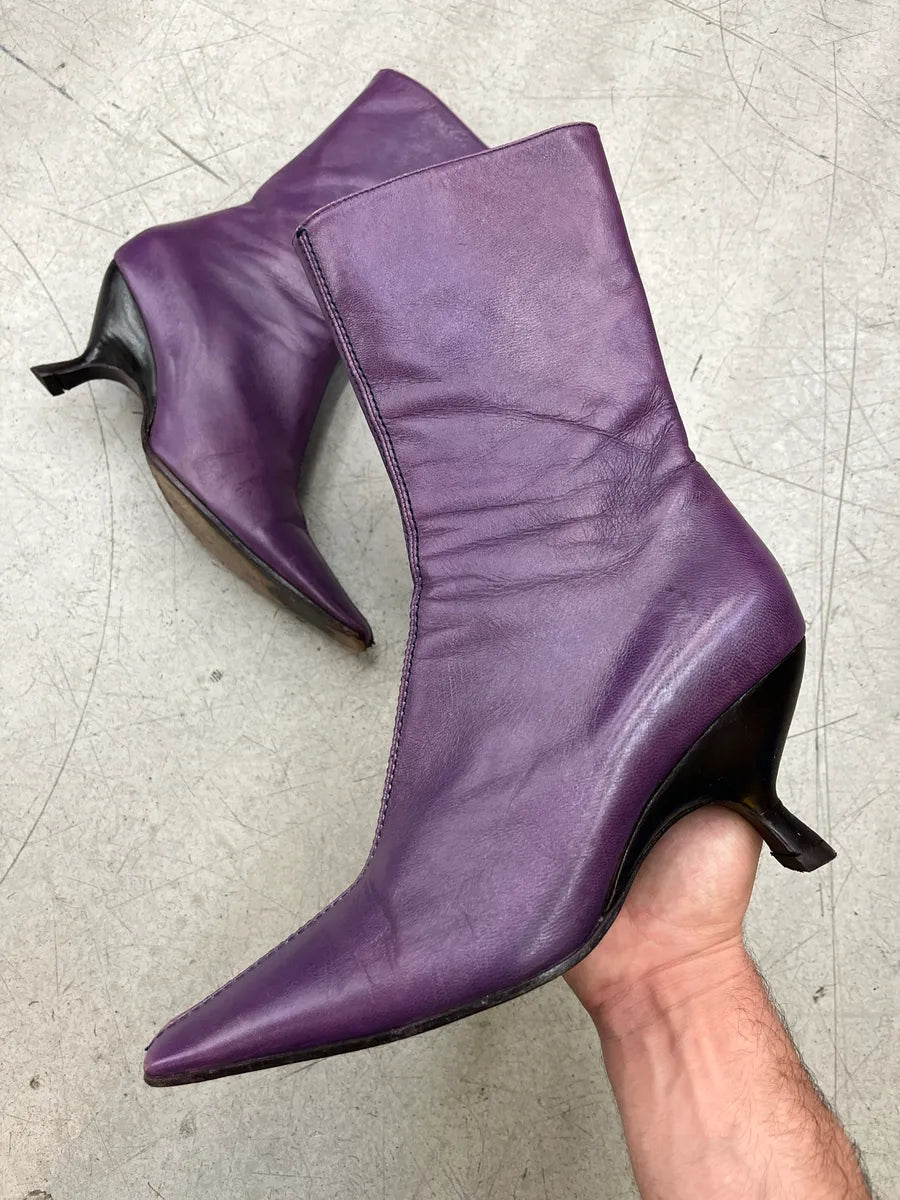 2000s Miu Miu Structural Purple Leather Ankle Boots Heels zIfNBRII 0